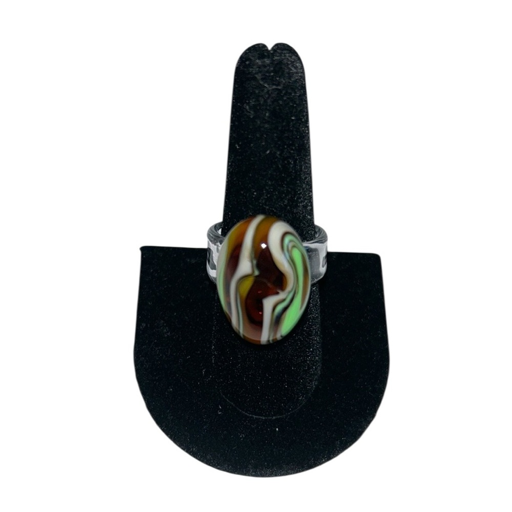 Dichroic Glass Blown Elegant Multicolor Swirl Ring Womans Sz 8